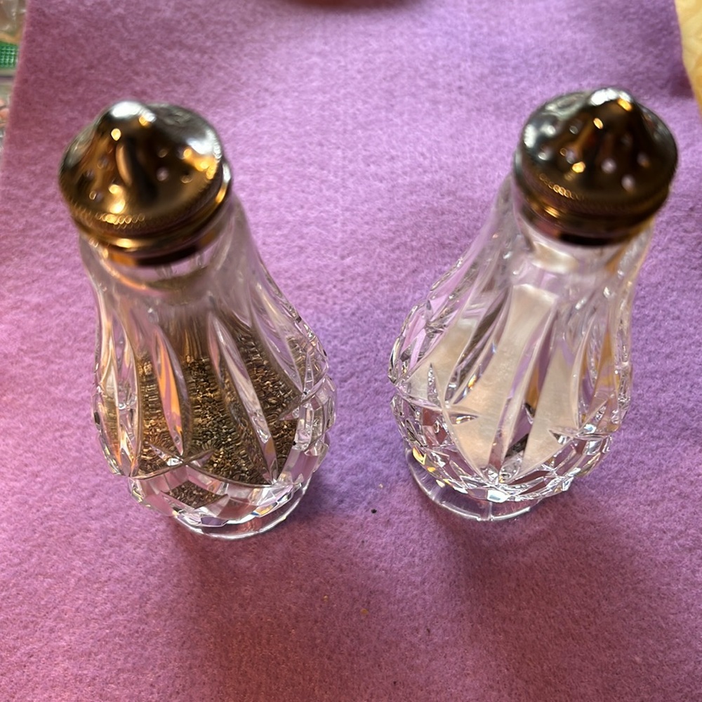Vintage Waterford crystal with sterling tops salt and pepper shakers